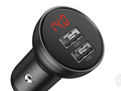 Baseus Digital Display Dual-USB Adapter 24W 4.8A (černá) - Autonabíječka pro 2 zariadenia