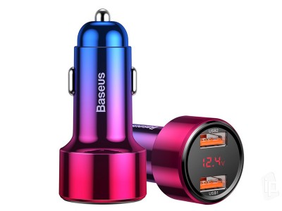 Baseus 2x USB Fast Charger 45W/ 6A - rýchla (turbo) autonabíječka s funkciou Quick Charge 3.0 na 2 zariadenia - růžovo-modrá