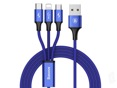 BASEUS Rapid Series Blue (modr) - Nabjac kbel 3 v 1 na Apple iPhone a iPad, Micro USB a USB typ C (USB-C)