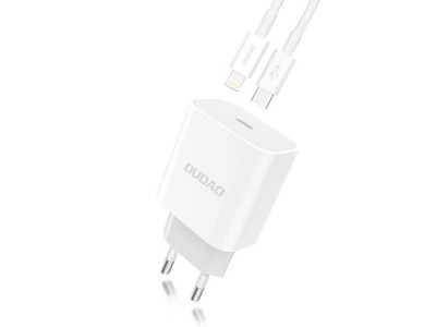 Dudao PD Power Adapter (18W) – Nabíječka USB-C + Nabíjací kabel USB-C / Lightning (bílá)