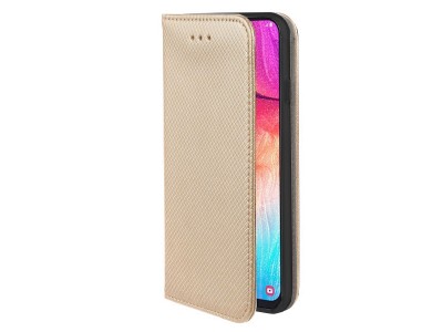 Fiber Folio Stand Gold (zlat s iernou kolskou) - Flip puzdro na Samsung Galaxy S22 Plus 5G