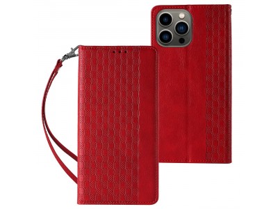 Magnet Strap Wallet Case (erven) - Magnetick peaenkov puzdro na iPhone 14 Pro