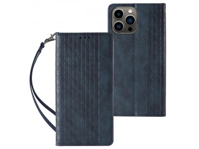 Magnet Strap Wallet Case (modr) - Magnetick peaenkov puzdro na iPhone 14 Pro