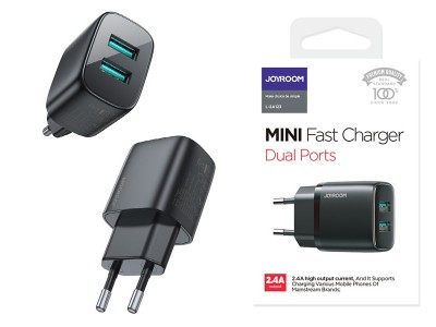 JOYROOM Mini Fast Charger 12W (2.4A)  Nabjeka 2x USB (ern)