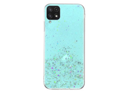 Glue Glitter Case – Ochranný kryt s farebnými glitrami pro Samsung Galaxy A22 4G (modrý)