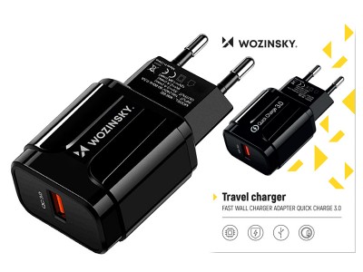 Wozinsky Travel Charger  Nabjeka USB s podporou rchleho nabjania Quick Charge 3.0 (ern)
